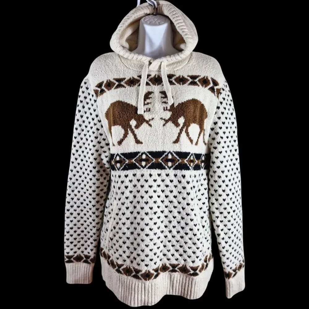 American Eagle S Buffalo Fair Isle Ski Hooded Sweater Cream Cabincore Western